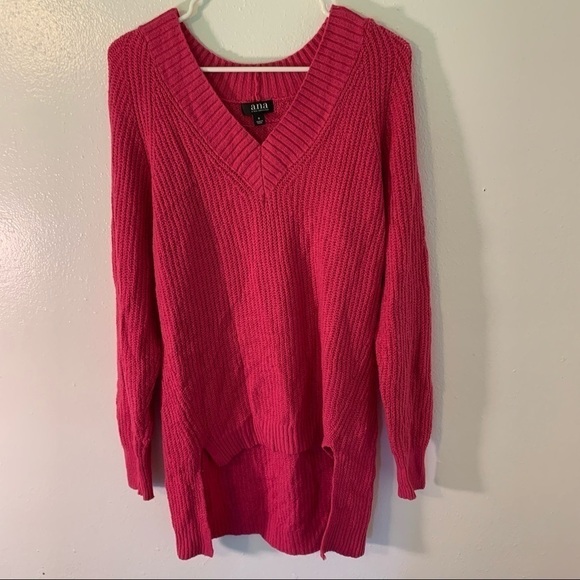 A.n.a. V-Neck High Low Sweater Catalina Hot Pink - Picture 5 of 14